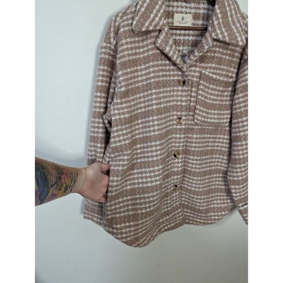 NWT Jade & Ivory Neutral Jacquard Mauve Plaid Shacket Jacket - Size M - Picture 6 of 8